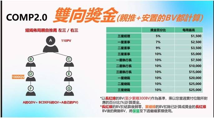 LifeWave COMP2.0 雙向獎金 BV 計算範例
